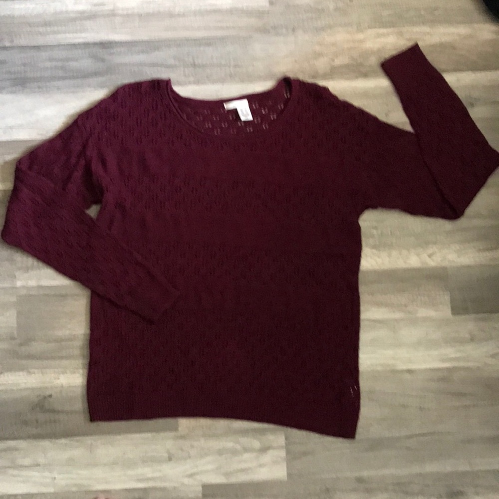 DKNY Jeans Maroon Eyelet Sweater Sz XL